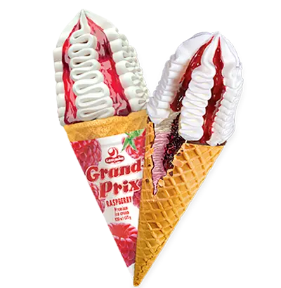 Lasunka ice-cream Grand prix with raspberry in waffle cone