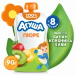 Агуша детское пюре банан-клубника -киви 90г - Agusha banana-strawberry-kiwi baby puree 90g 3 banan
