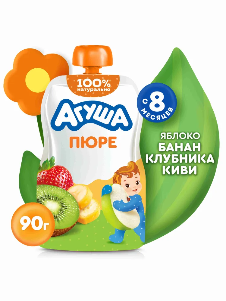 Агуша детское пюре банан-клубника -киви 90г – Agusha banana-strawberry-kiwi baby puree 90g