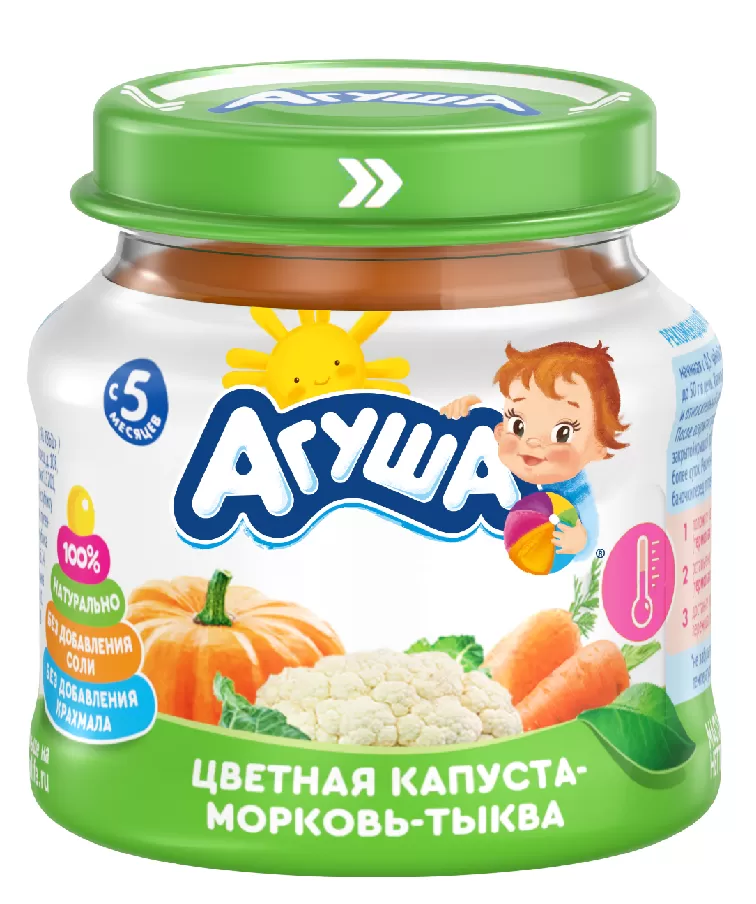 Агуша пюре детское, капуста цвет.,морковь,тыква 80г – Agusha baby puree: cauliflower, carrot, and pumpkin 80g