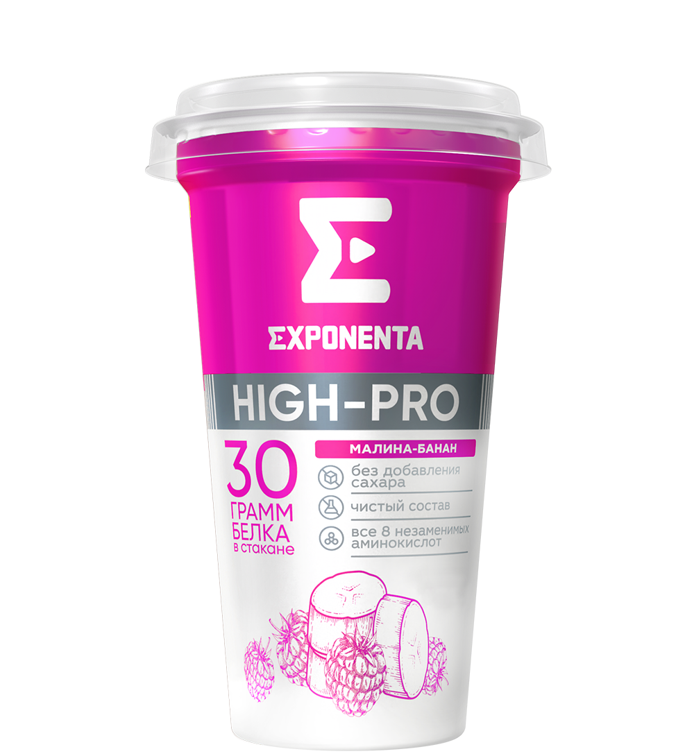 Exponenta High Pro raspberry-banana 30 grams of protein per glass 250G