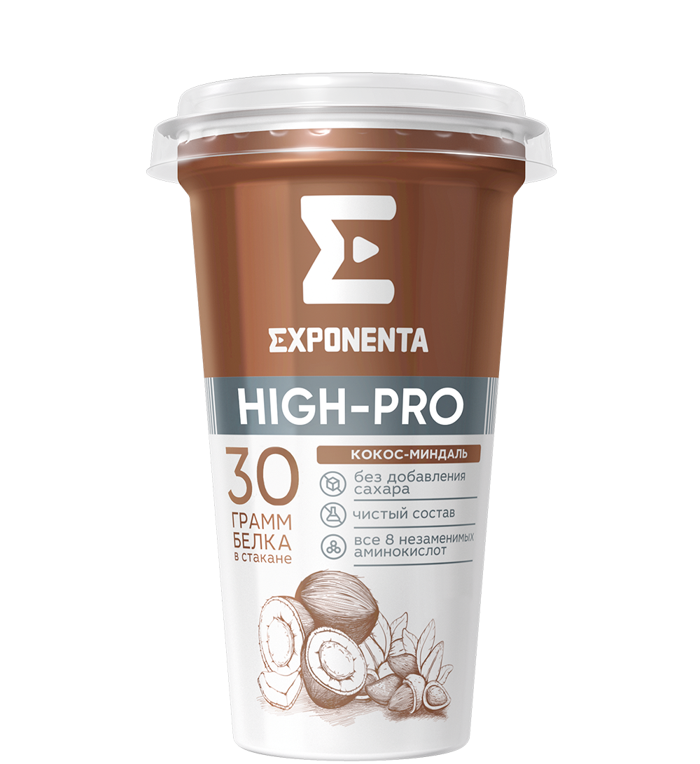 Exponenta High Pro coconut almonds 30 grams of protein per glass 250G