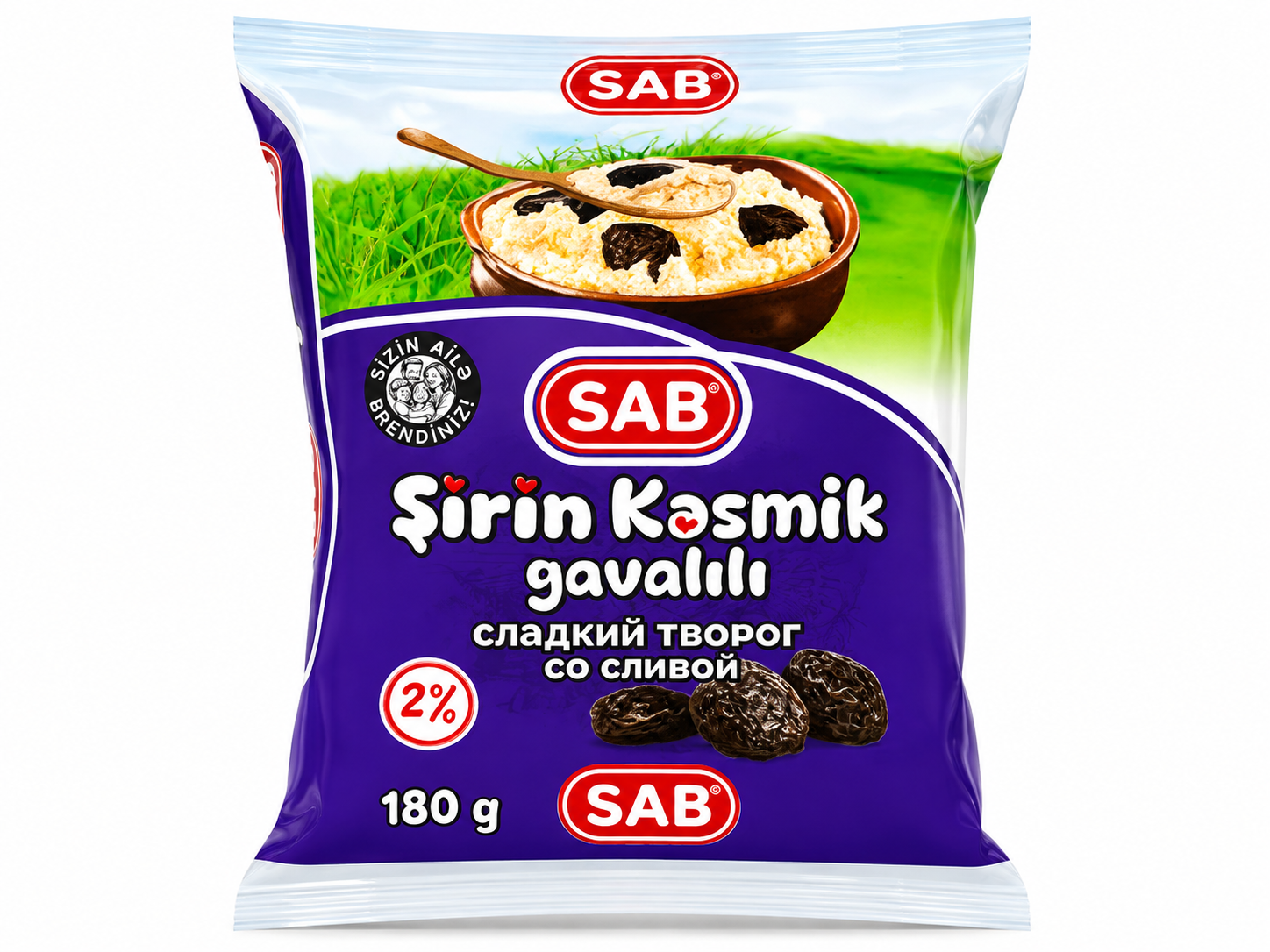 SAB Творог сладкий со сливой 2% 180гр — SAB Sweet Cottage Cheese with Plum 2% 180g