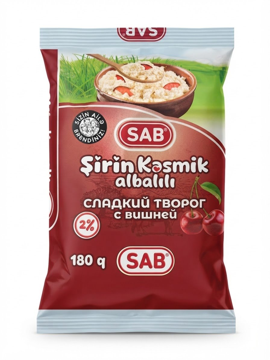 SAB Сладкий творог с вишней 2% 180гр — SAB Sweet Cottage Cheese with Cherry 2% 180g