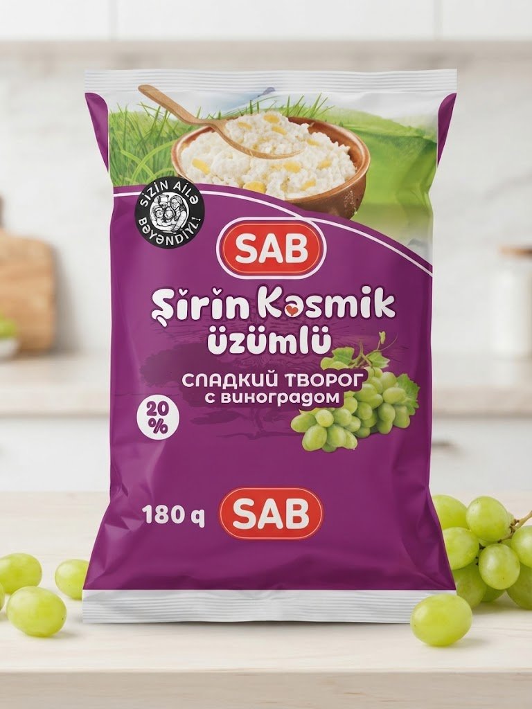 SAB Сладкий творог с виноградом 20% 180гр — SAB Sweet Cottage Cheese with Grapes 20% 180g
